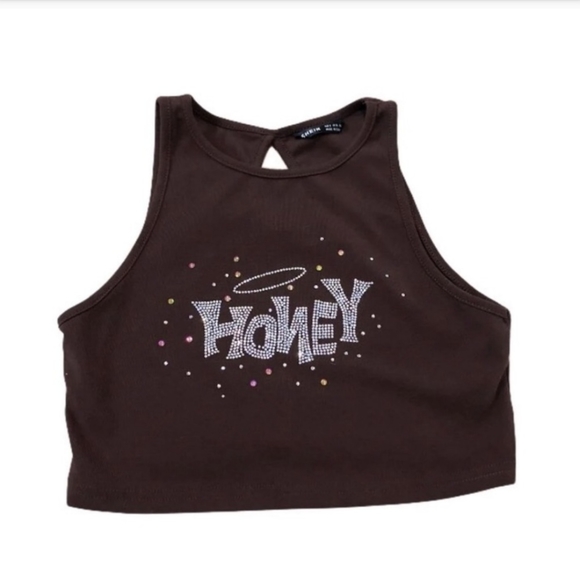 Shein Honey Rhinestone Crop Top Small - Picture 1 of 4